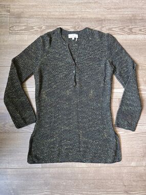 Peruvian Connection Sweater Womens M Black Marled Knit Henley Tunic Lagenlook